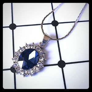 ++Blue pendant necklace simulated sapphire silver+